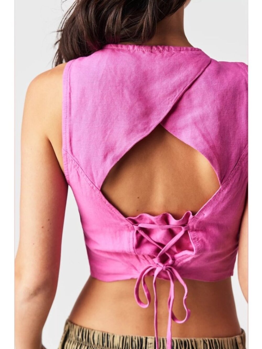 Free People Reisling Vest Tank Flower Powder Pink Corset Back Boho Size Medium - Picture 2 of 8
